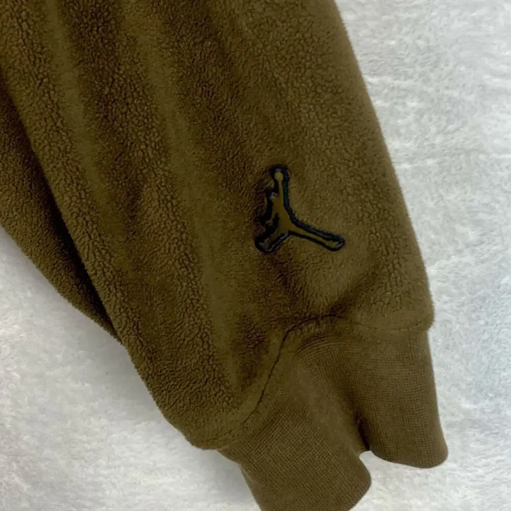 VTG Air Jordan Hoodie Men L Brown Fleece Embossed Pullover Heavyweight Fuzzy